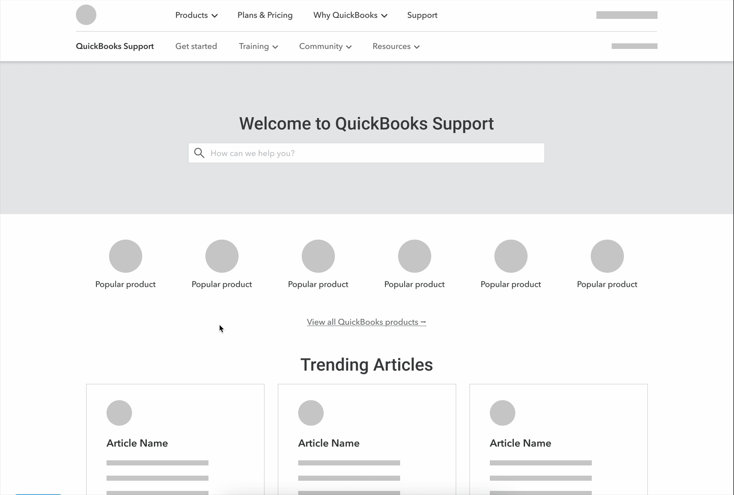 Wireframe of the product-first support redesign