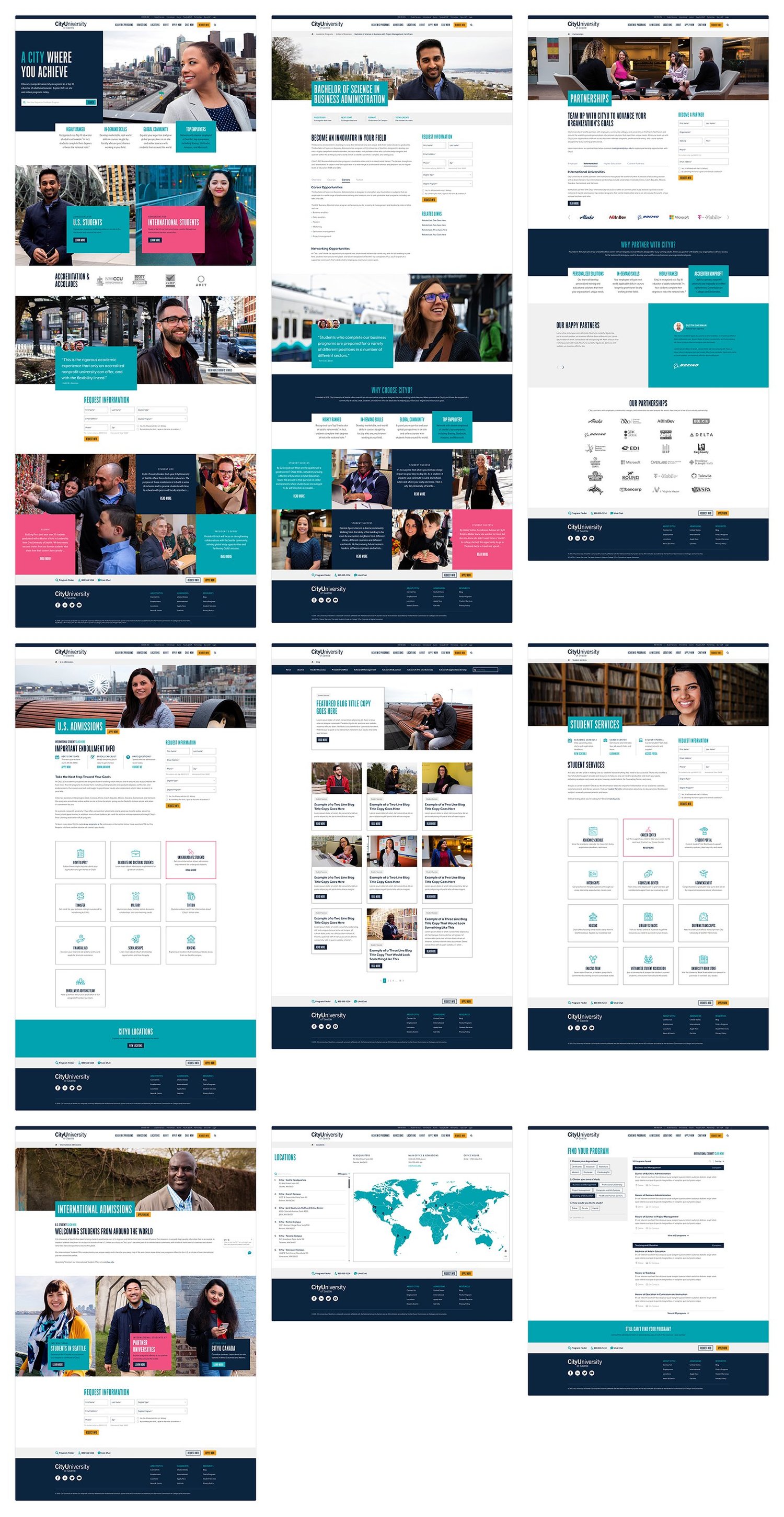 Desktop hi-fi mockups for top CityU page templates
