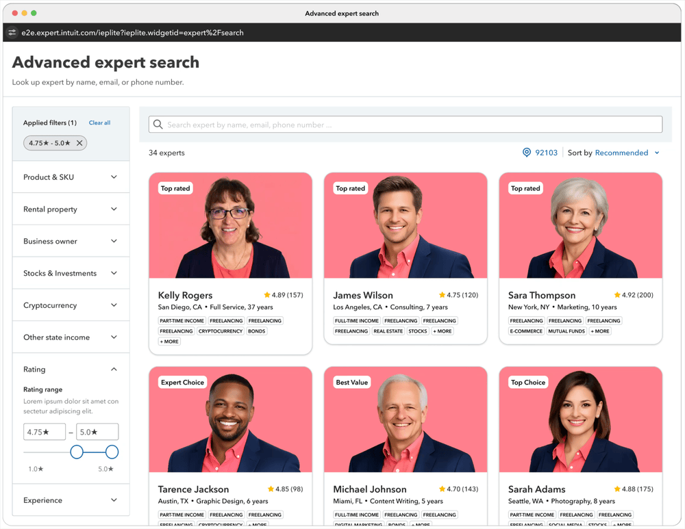 Advanced expert search